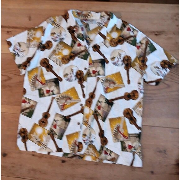 Hilo Hattie Tops - Vintage Hilo Hattie Womens L Hawaiian Aloha Shirt Button Up Ukulele Surf Ocean